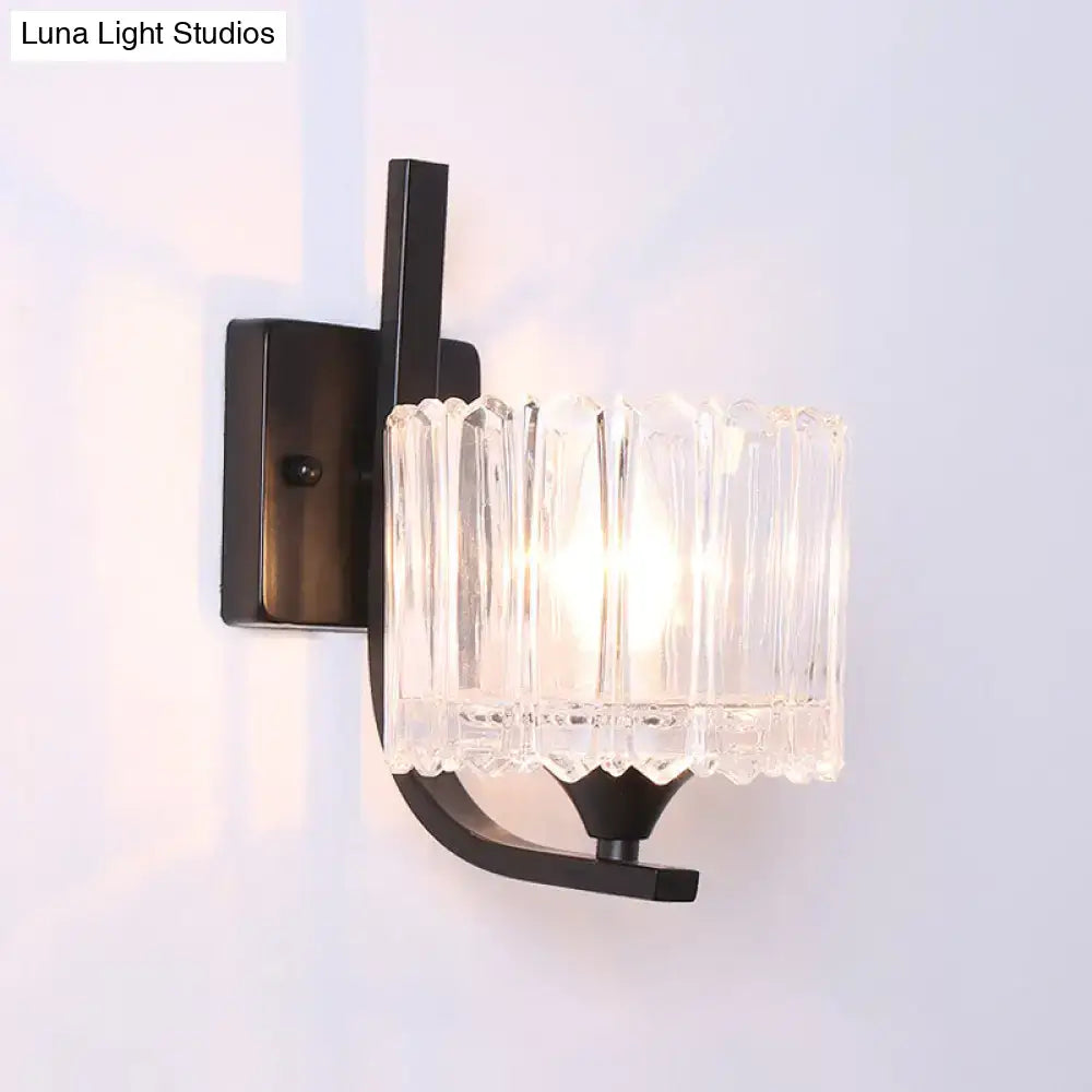 Black Crystal Drum Shape Wall Sconce