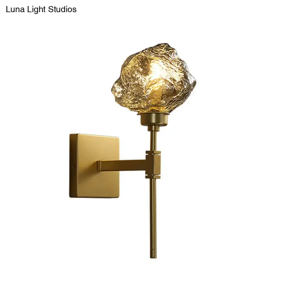 Brass Amber Glass Compact Sconce