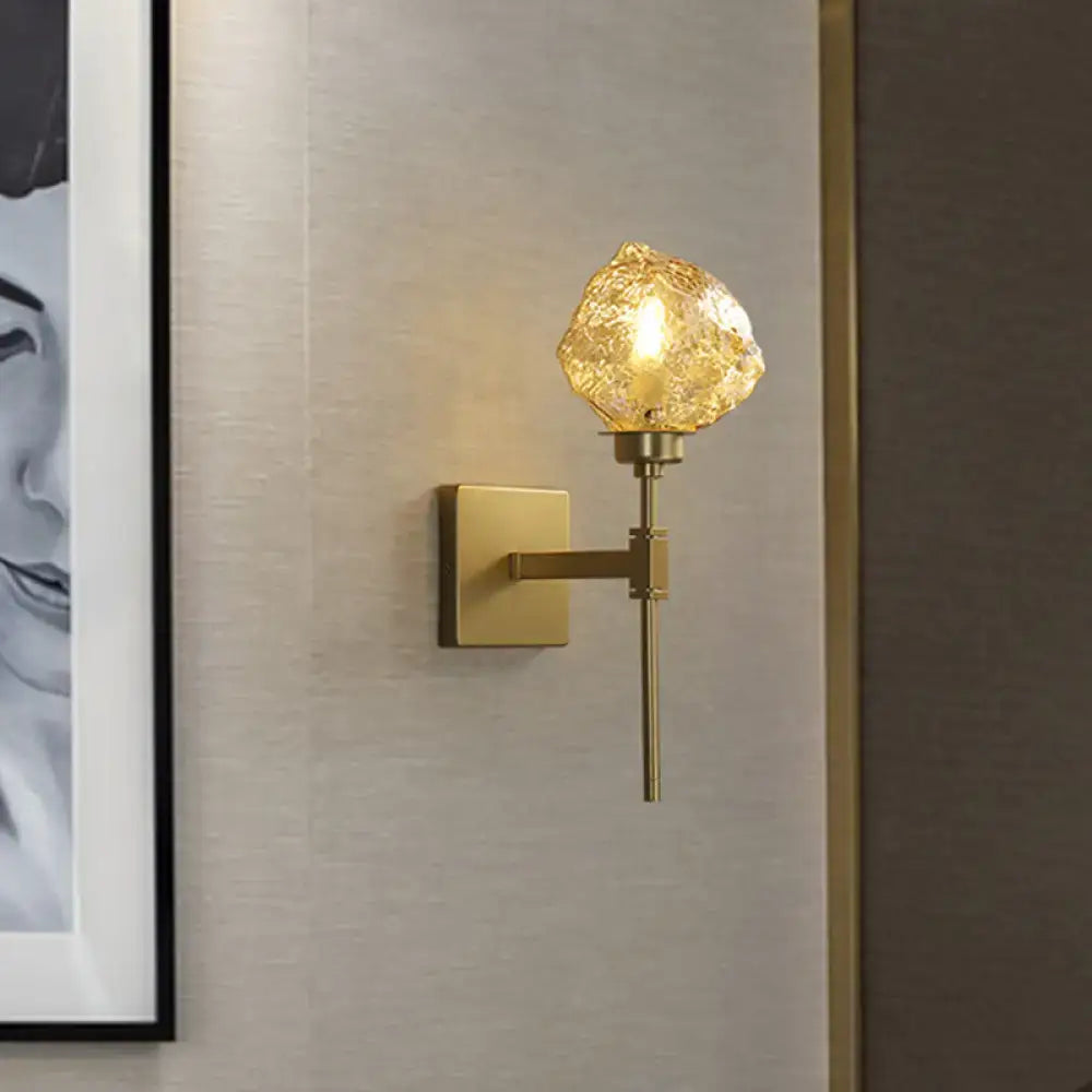 Brass Amber Glass Compact Sconce