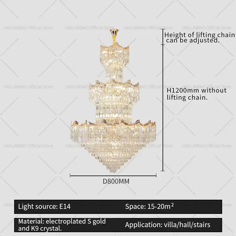 Gold Crystal Duplex Postmodern Chandelier