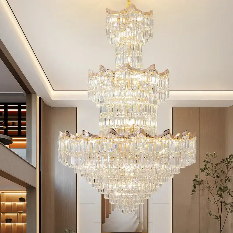 Gold Crystal Duplex Postmodern Chandelier