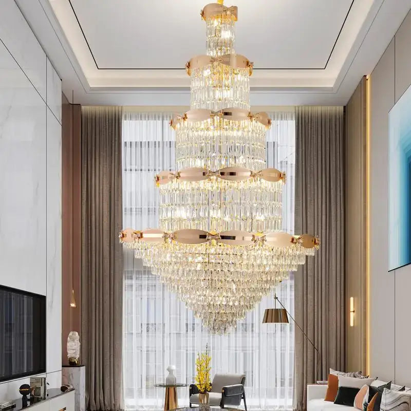 Gold Spiral Crystal Chandelier H220cm Changeable Color