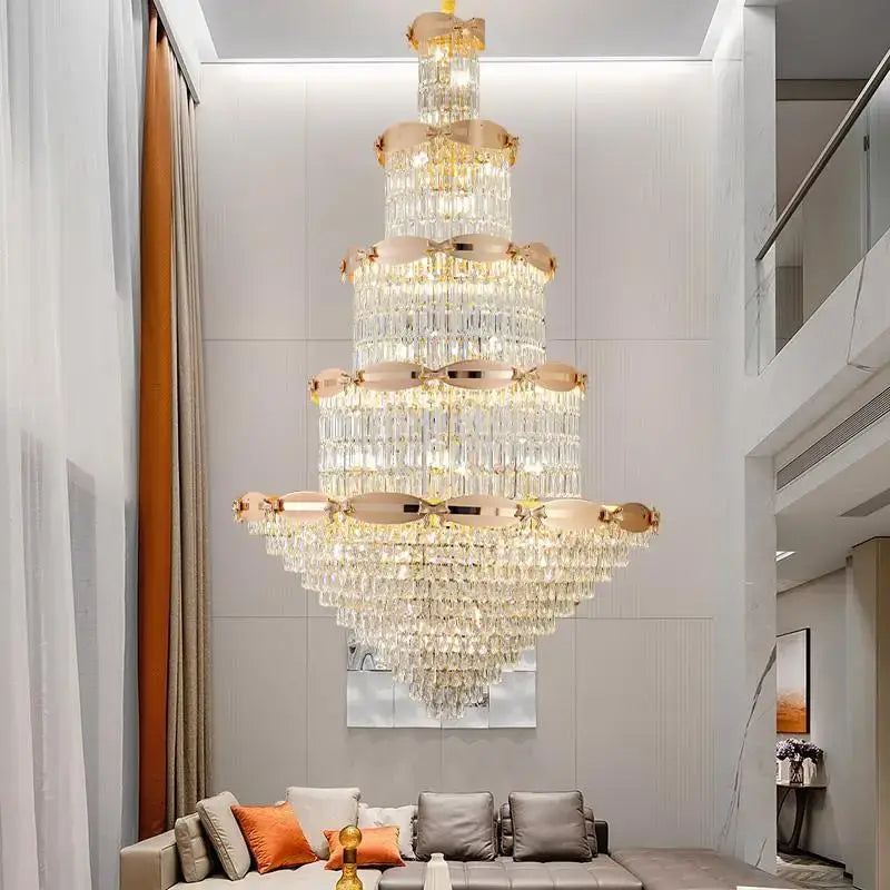 Gold Spiral Crystal Chandelier H220cm Changeable Color