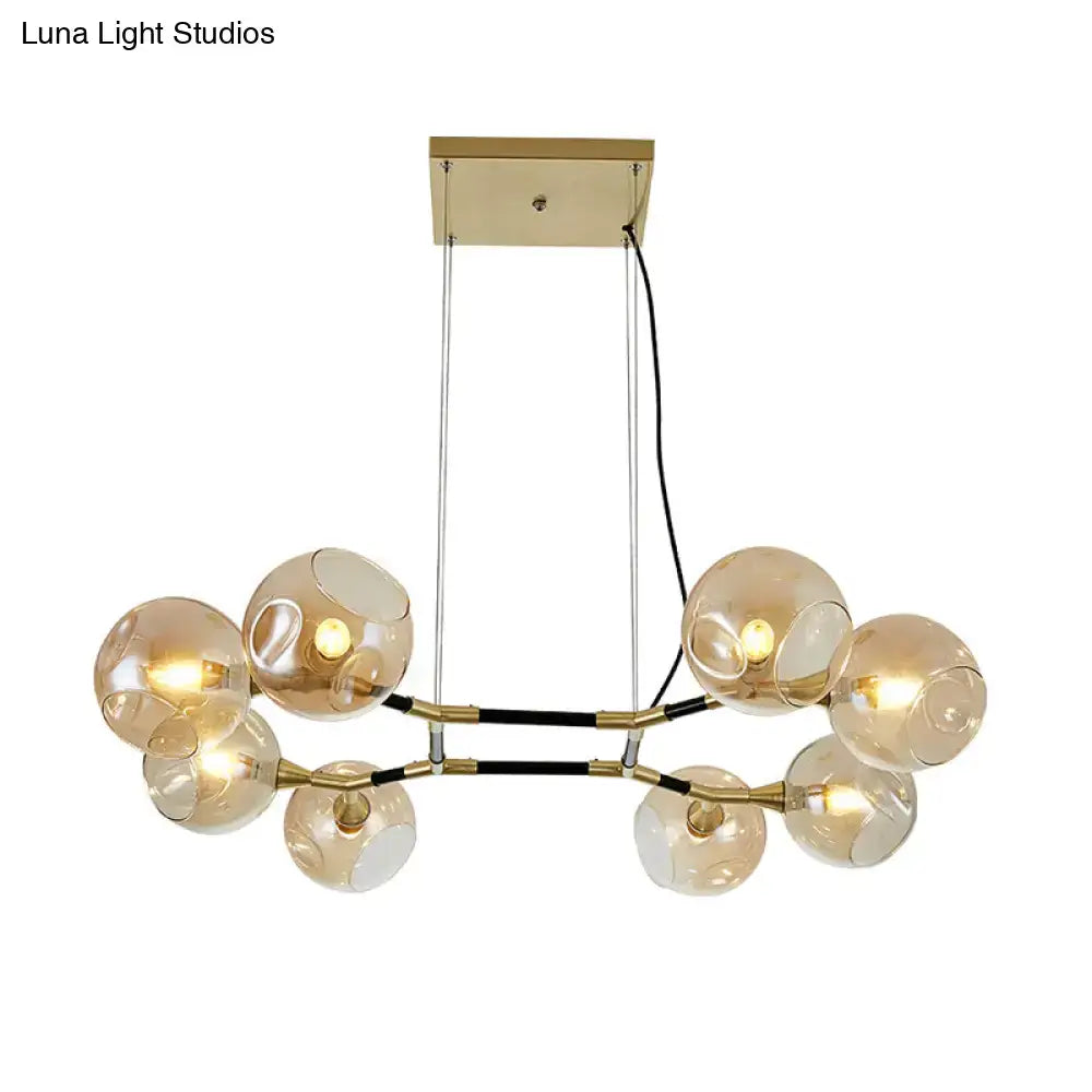 Amber Glass Ball Eight-Light Chandelier