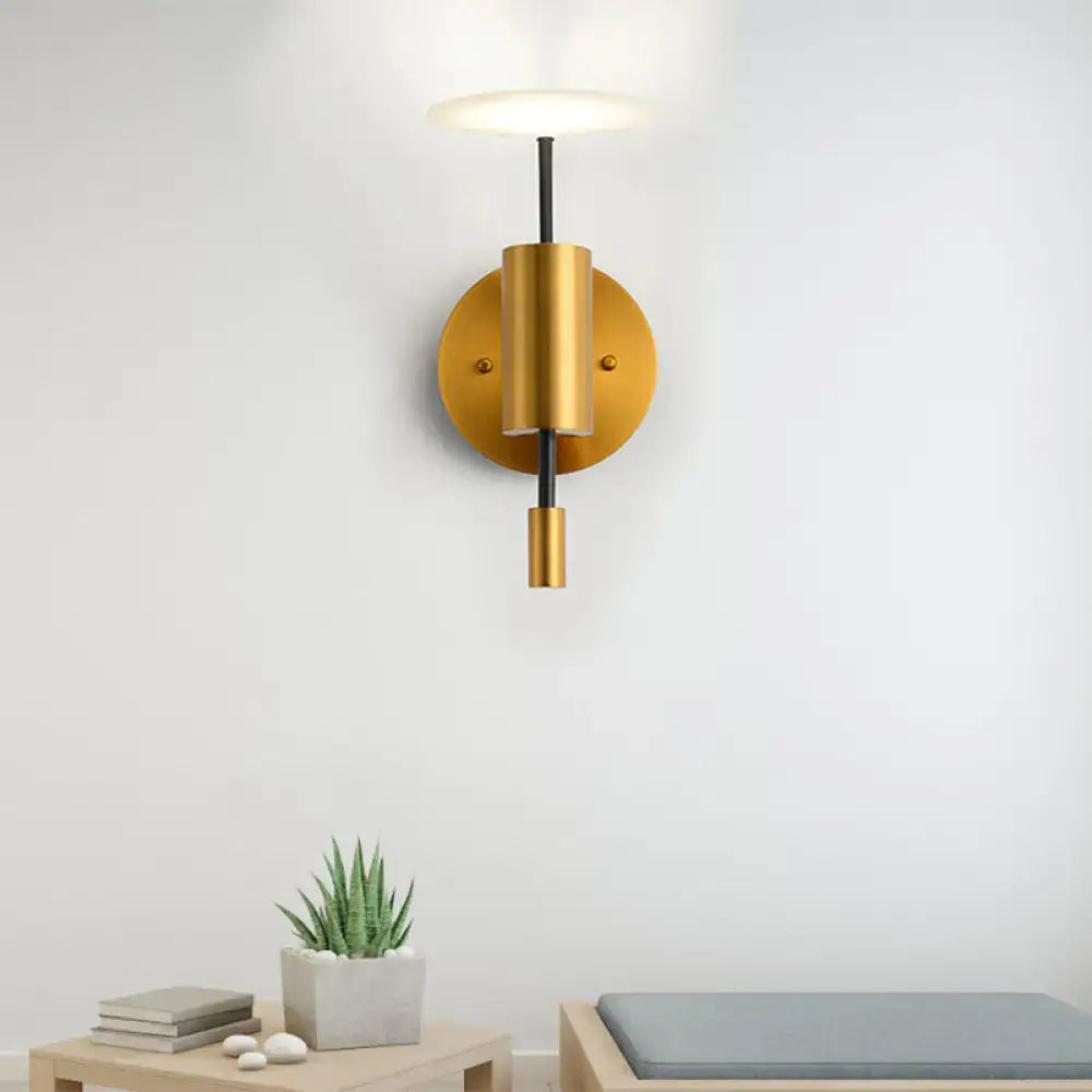 Brass Tube Disk Top Wall Light