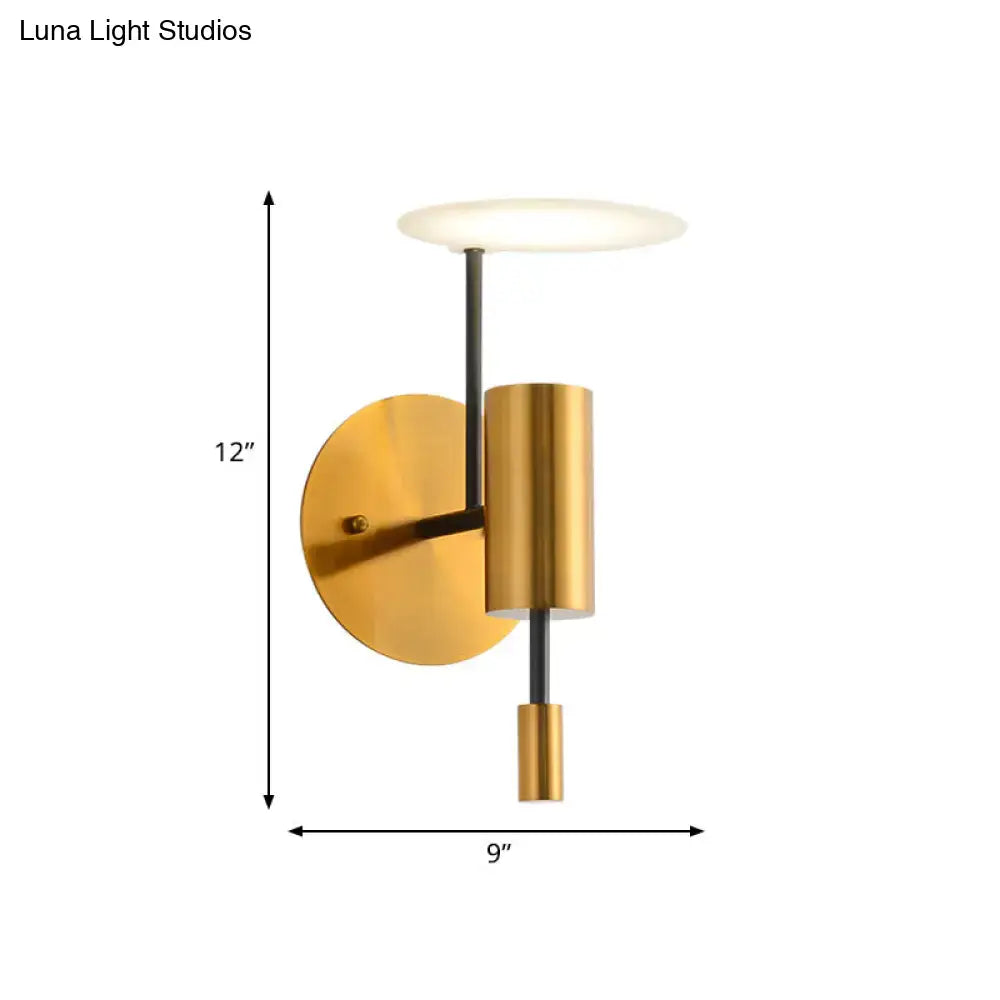 Brass Tube Disk Top Wall Light