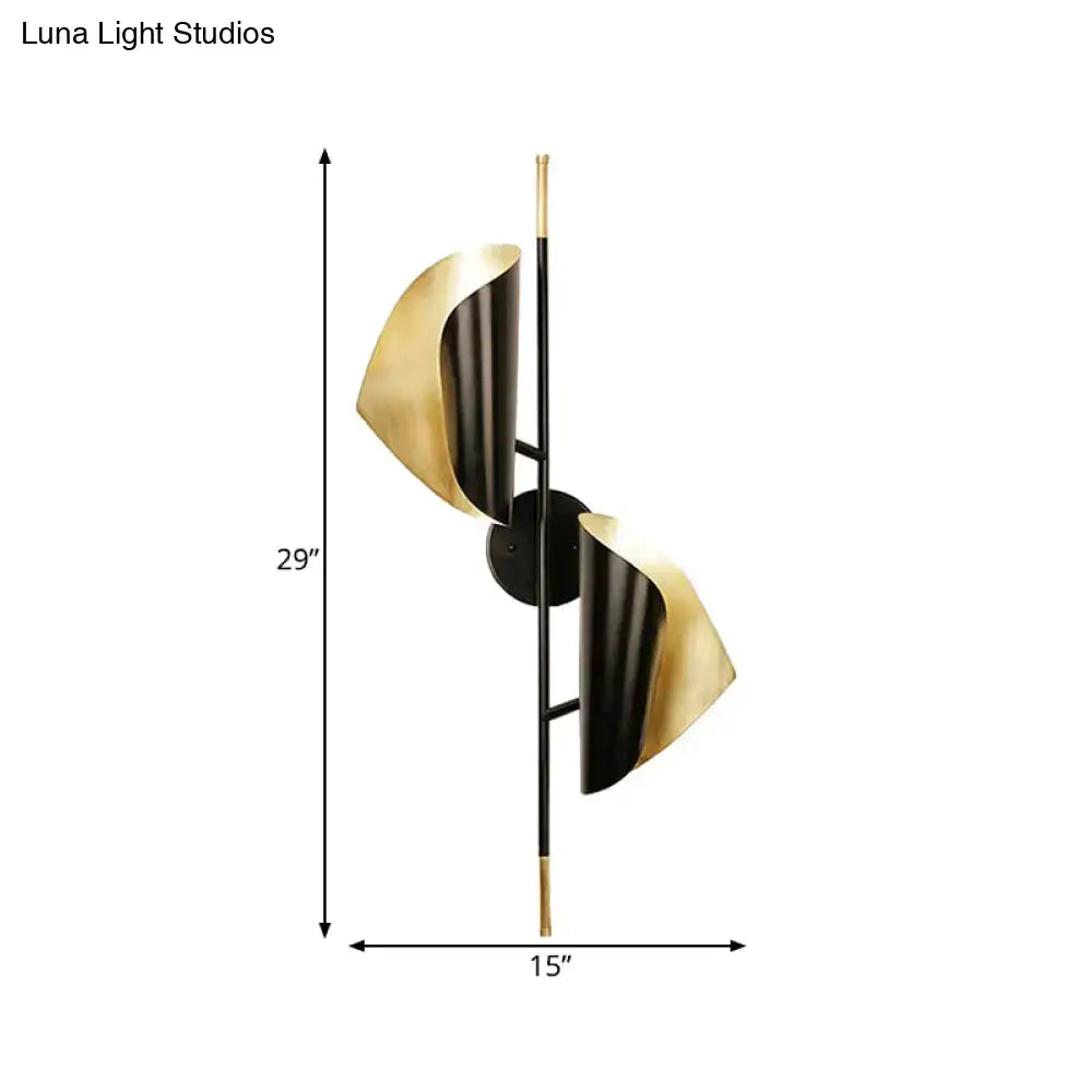 Black Gold Ribbed Leaf Wall Light