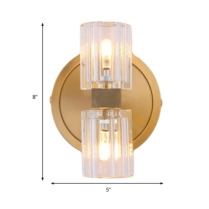 Brass Crystal Cylindrical Sconce Living Area