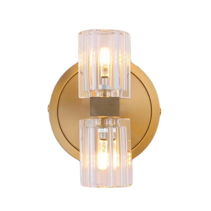 Brass Crystal Cylindrical Sconce Living Area