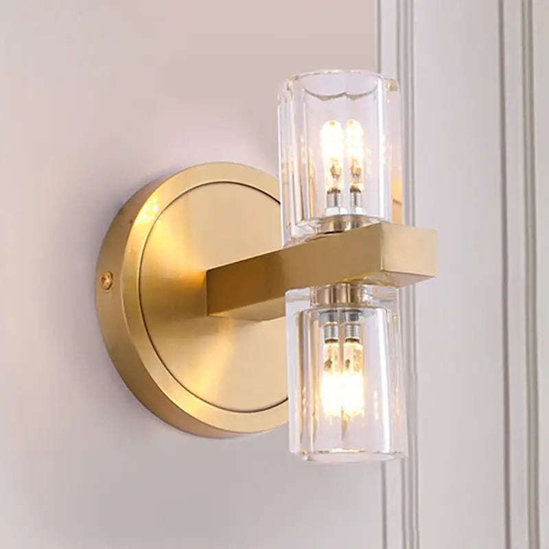 Brass Crystal Cylindrical Sconce Living Area