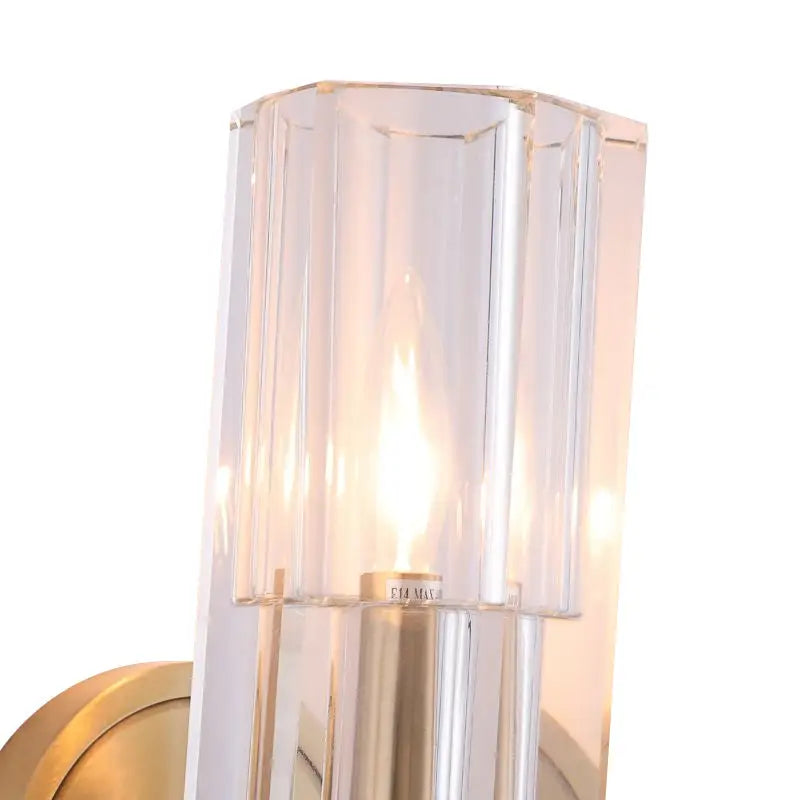 Brass Crystal Cylindrical Sconce Living Area