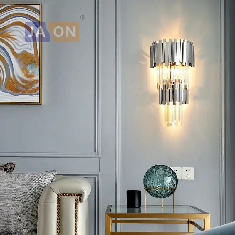 Gold Crystal LED Sconce Art Deco Style