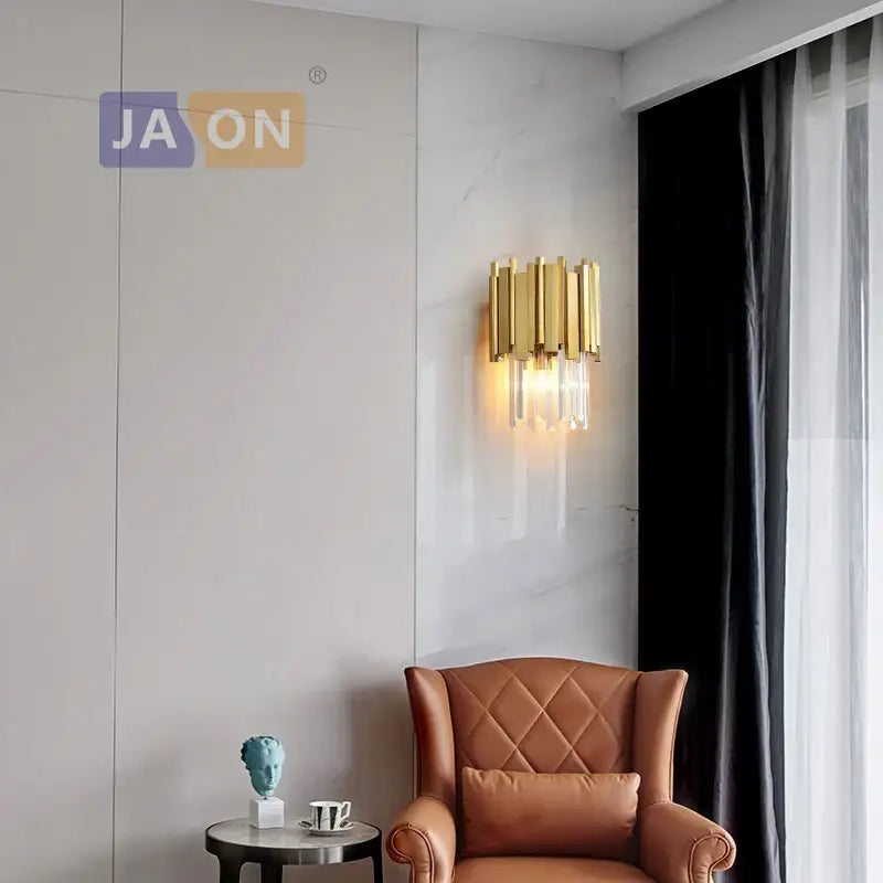 Gold Crystal LED Sconce Art Deco Style