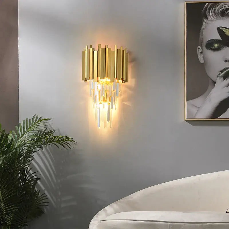 Gold Crystal LED Sconce Art Deco Style