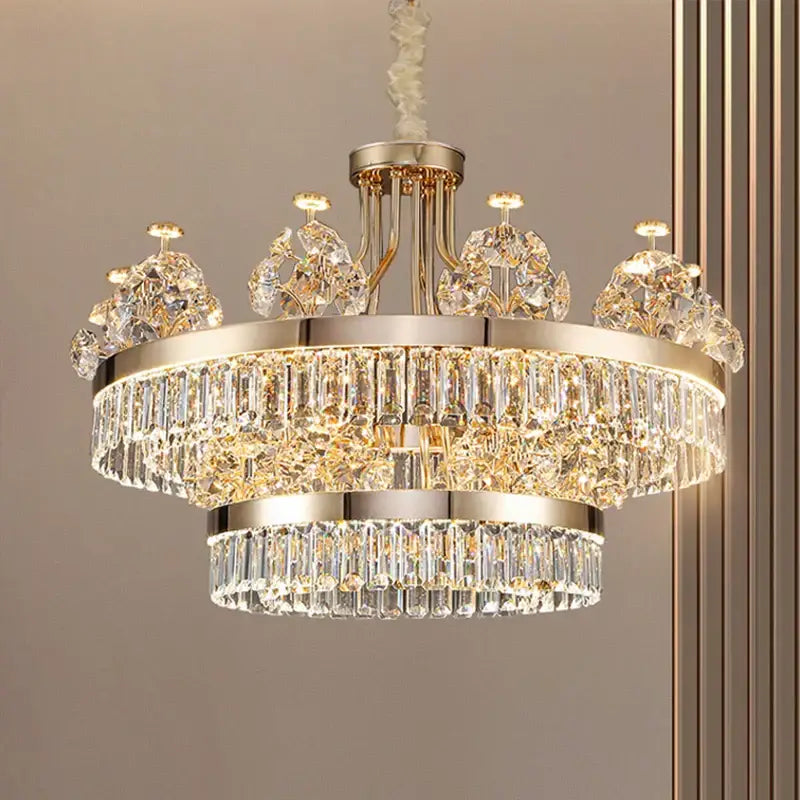 Gold Double Layer Crystal Chandelier