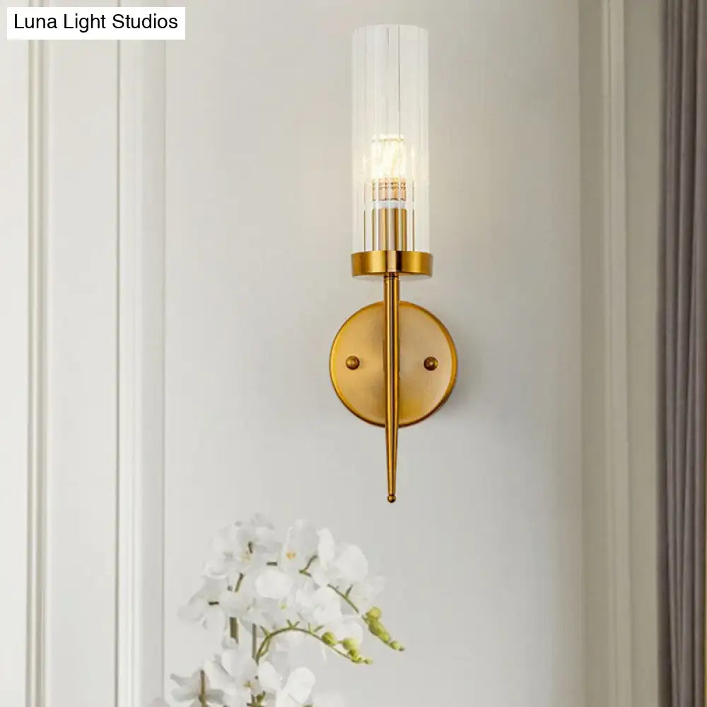 Gold Ribbed Glass Stairway Dual-Light Sconce