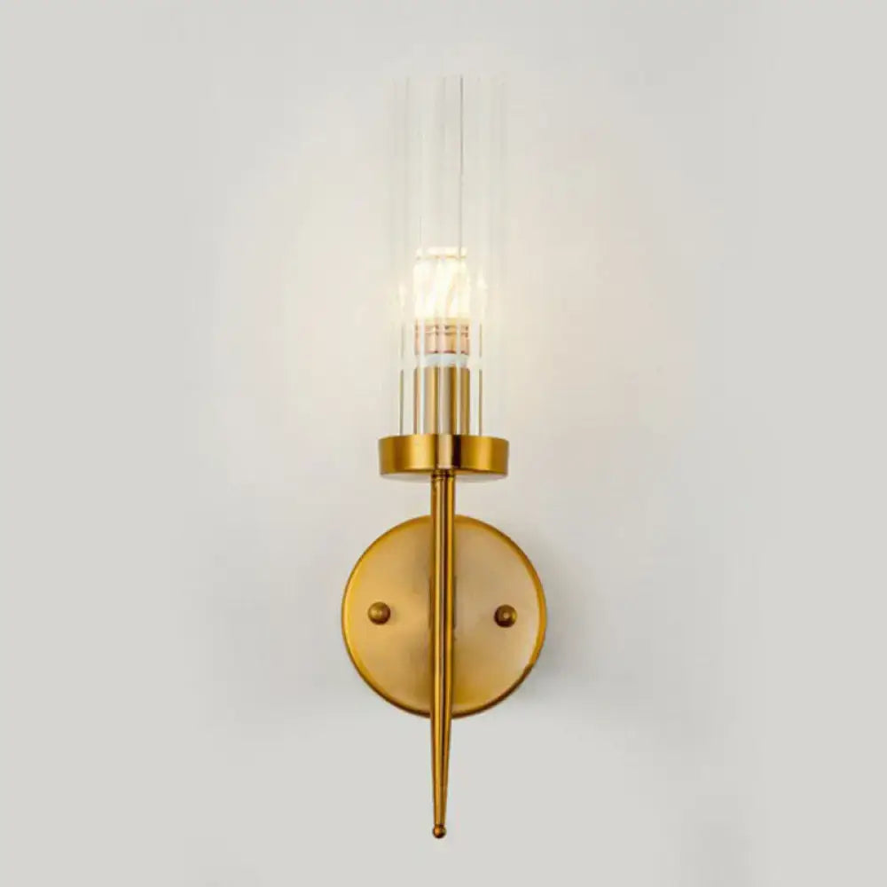 Gold Ribbed Glass Stairway Dual-Light Sconce
