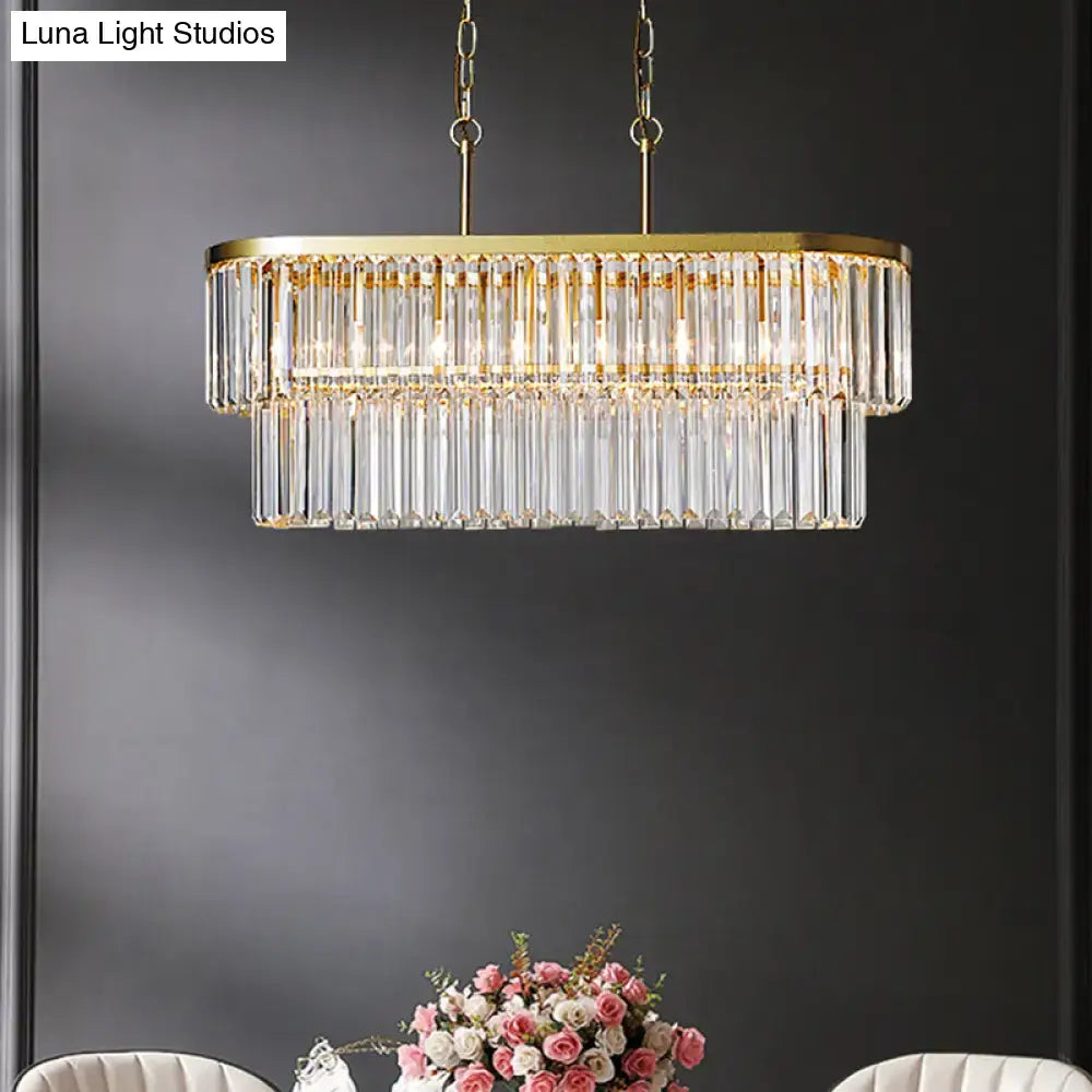 Gold Crystal Oval Two-Tier Four-Light Island Light