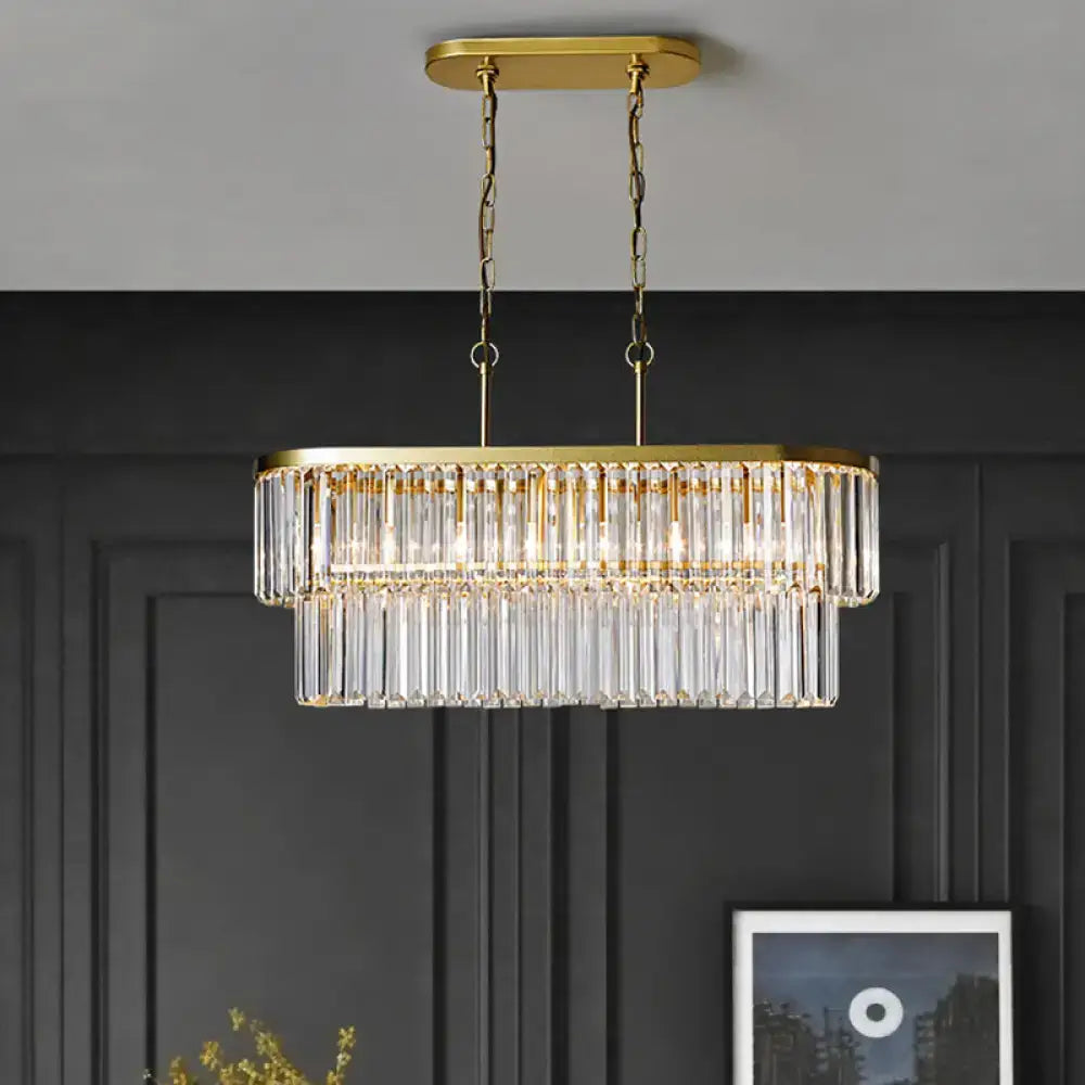 Gold Crystal Oval Two-Tier Four-Light Island Light