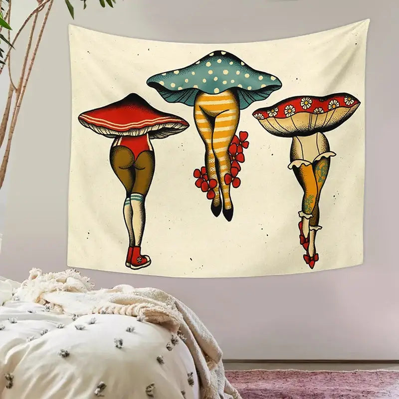 Beige Mushroom Girl Tapestry