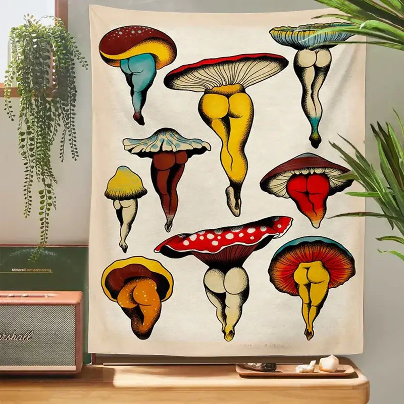 Beige Mushroom Girl Tapestry
