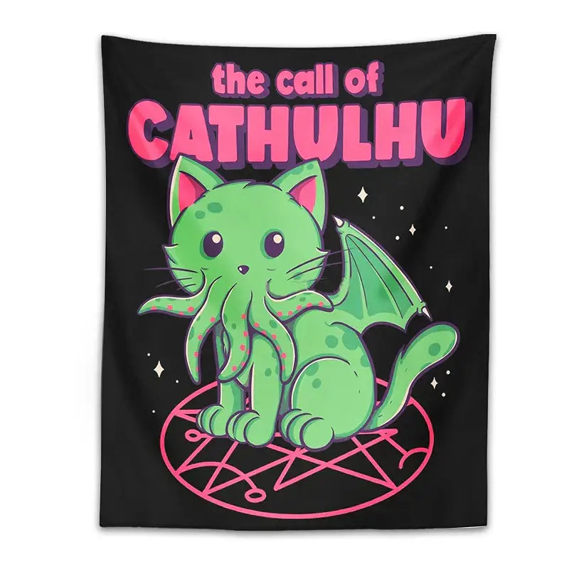 Black Green Cat Tapestry