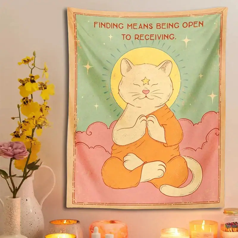 Green Pink Cat Tapestry