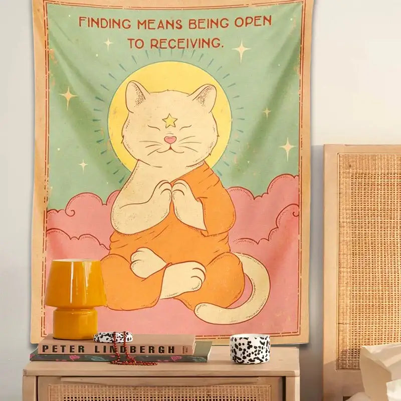 Green Pink Cat Tapestry