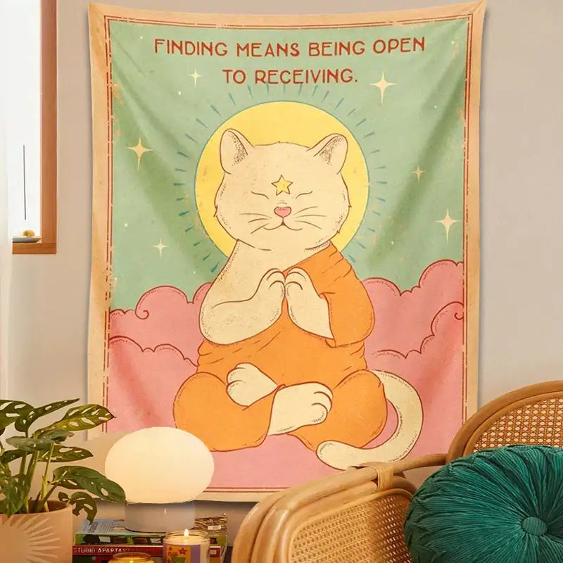 Green Pink Cat Tapestry