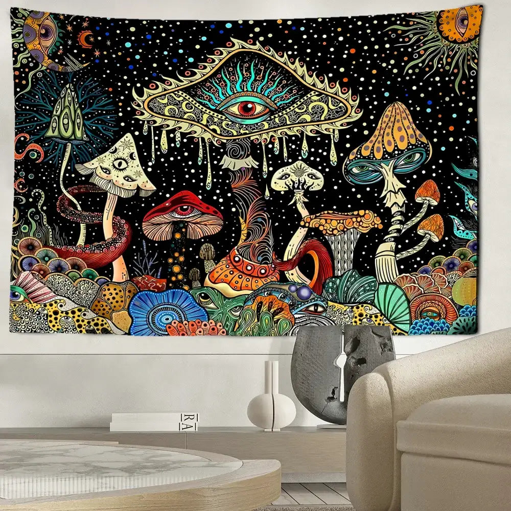 Colorful Eyes Mushroom Tapestry