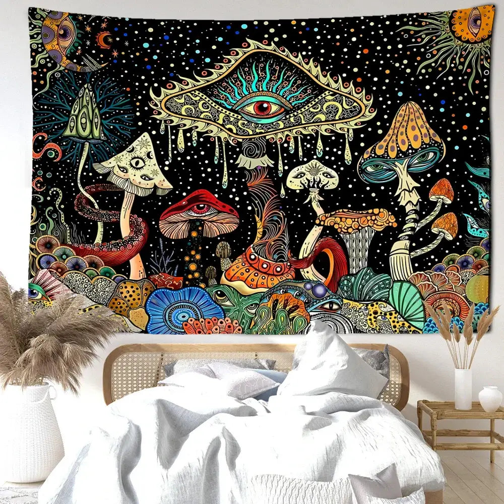 Colorful Eyes Mushroom Tapestry