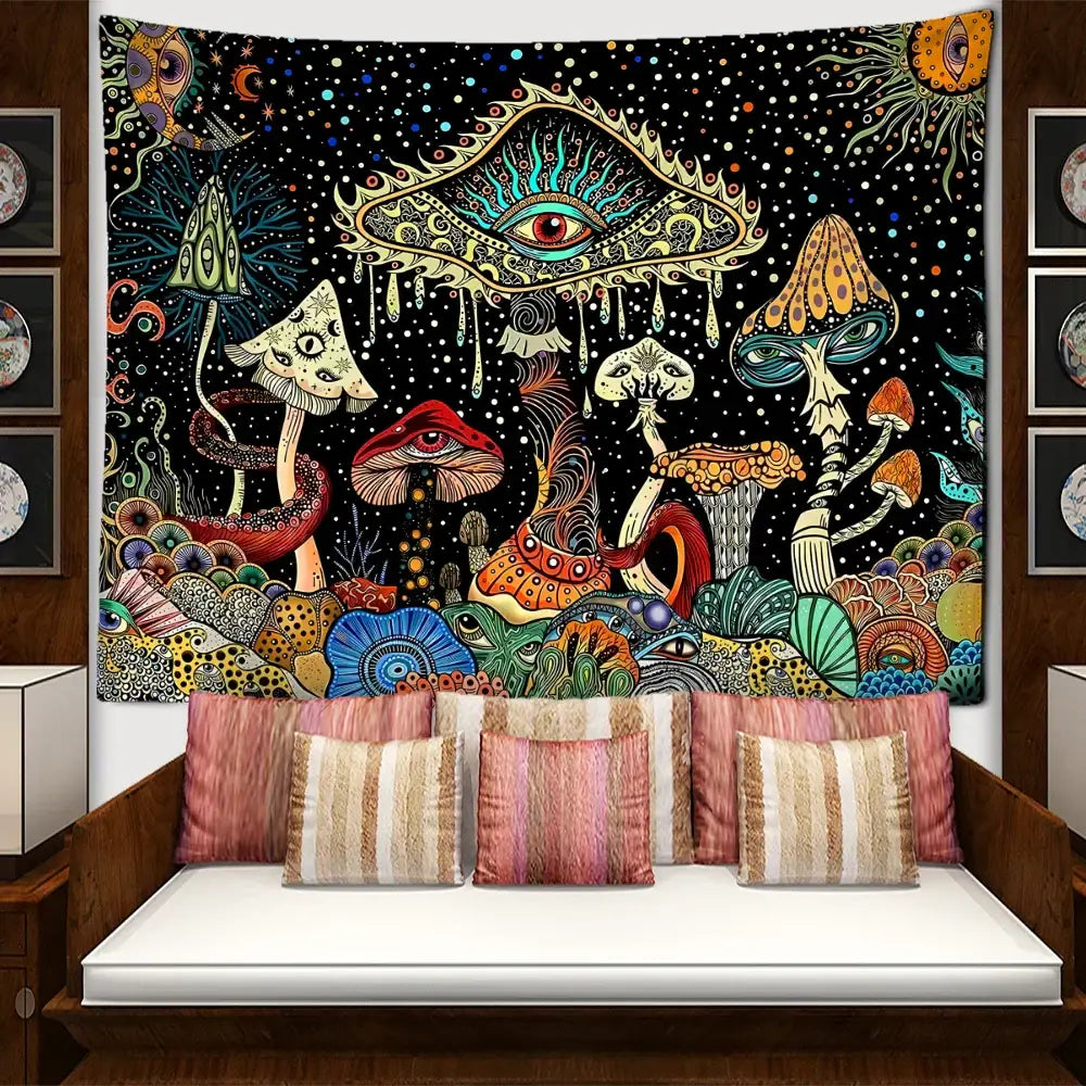 Colorful Eyes Mushroom Tapestry