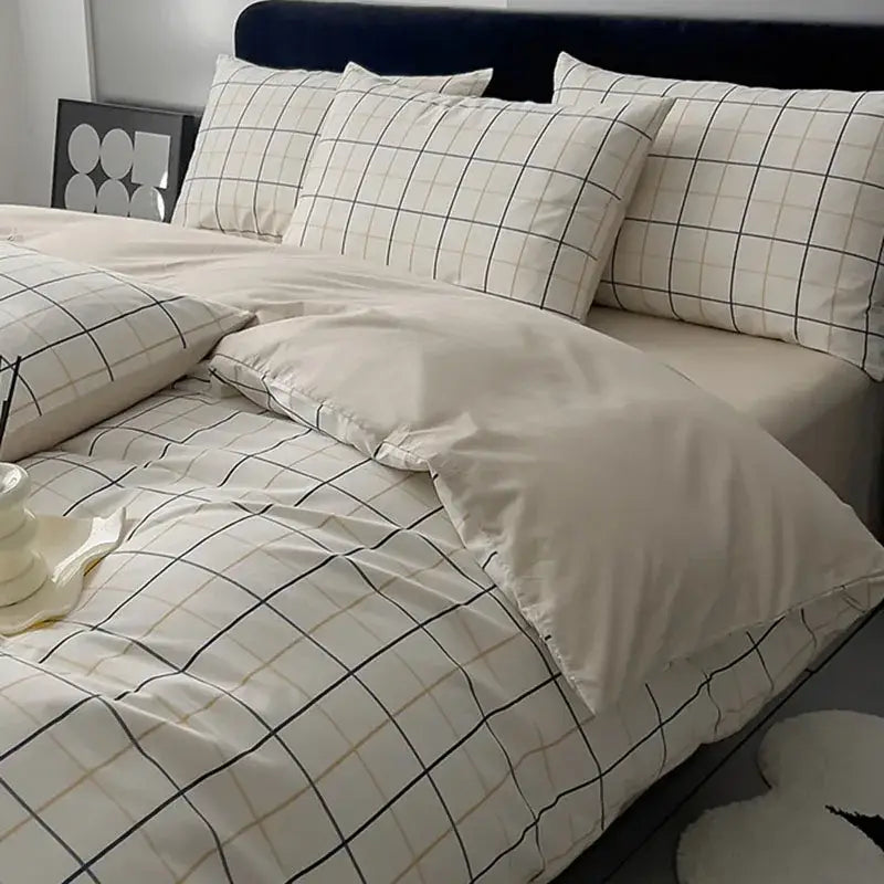 Cream Geometric Bed Set