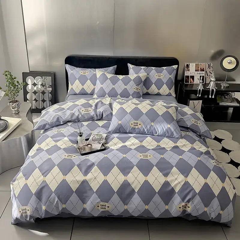 Cream Geometric Bed Set