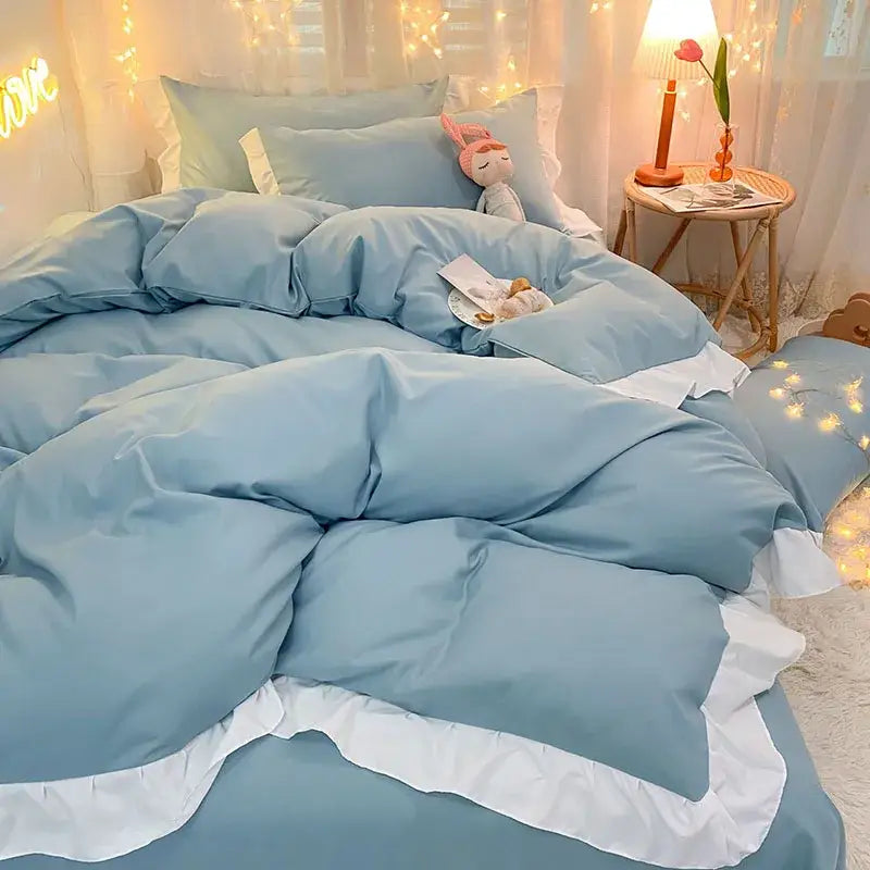 Blue Ruffle Duvet Set