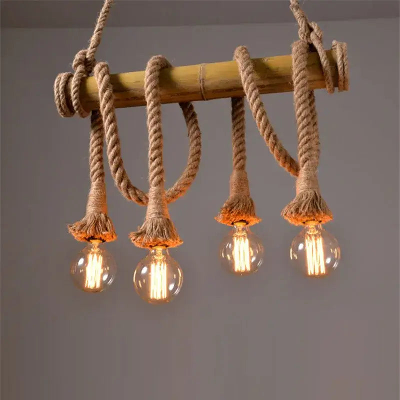 Bamboo Rope Pendant Light Edison Bulb Option