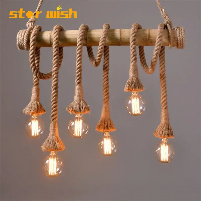Bamboo Rope Pendant Light Edison Bulb Option