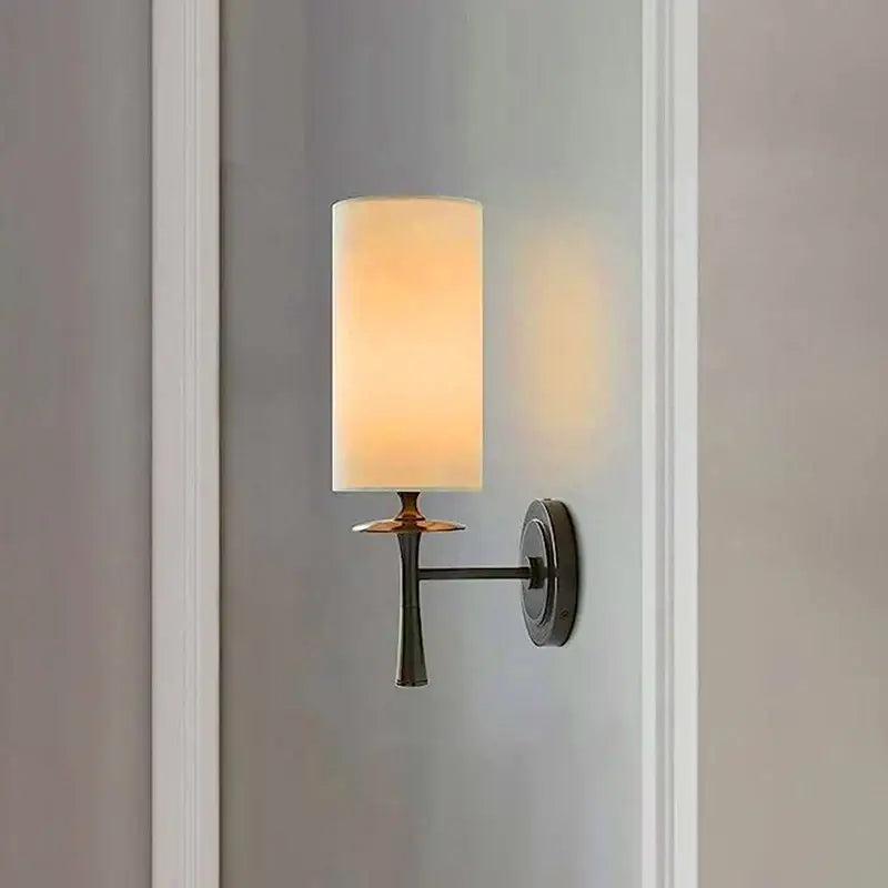 Brass Wall Lamp with Classic Fabric Shade