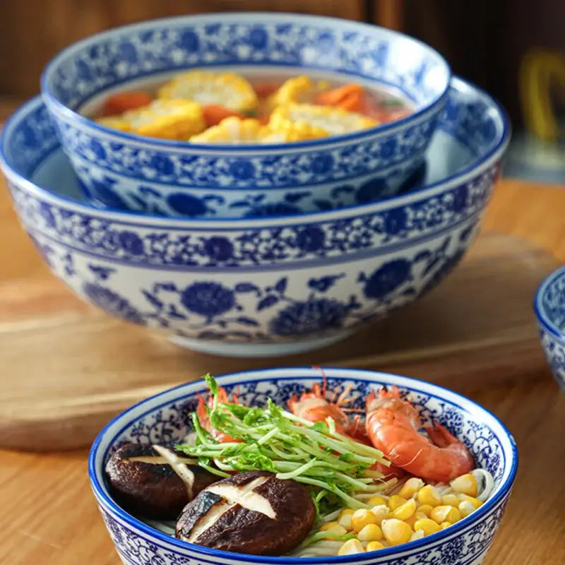 Blue Ceramic Noodle Bowl