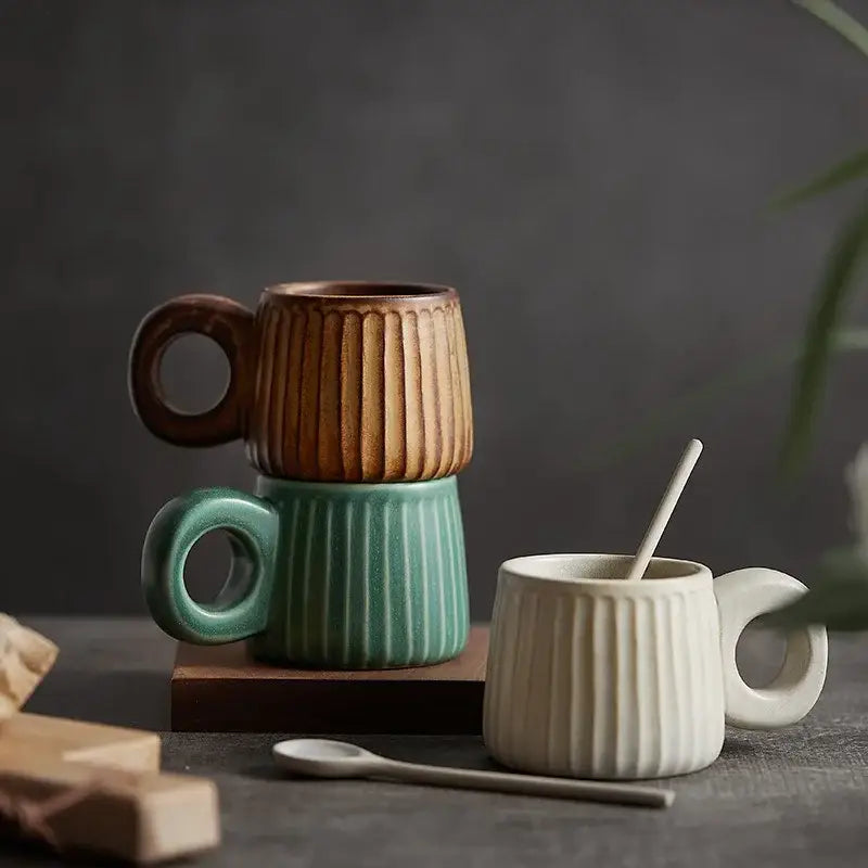 Brown Ridged Ceramic Mug