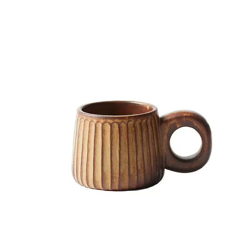Brown Ridged Ceramic Mug