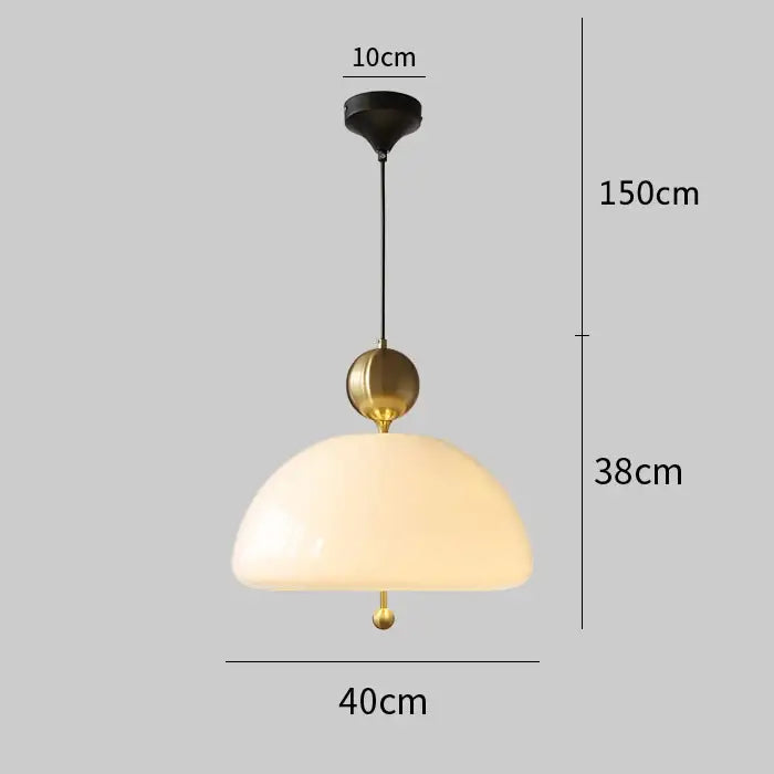 Cream Glass Pendant Light with Retro Red Accents