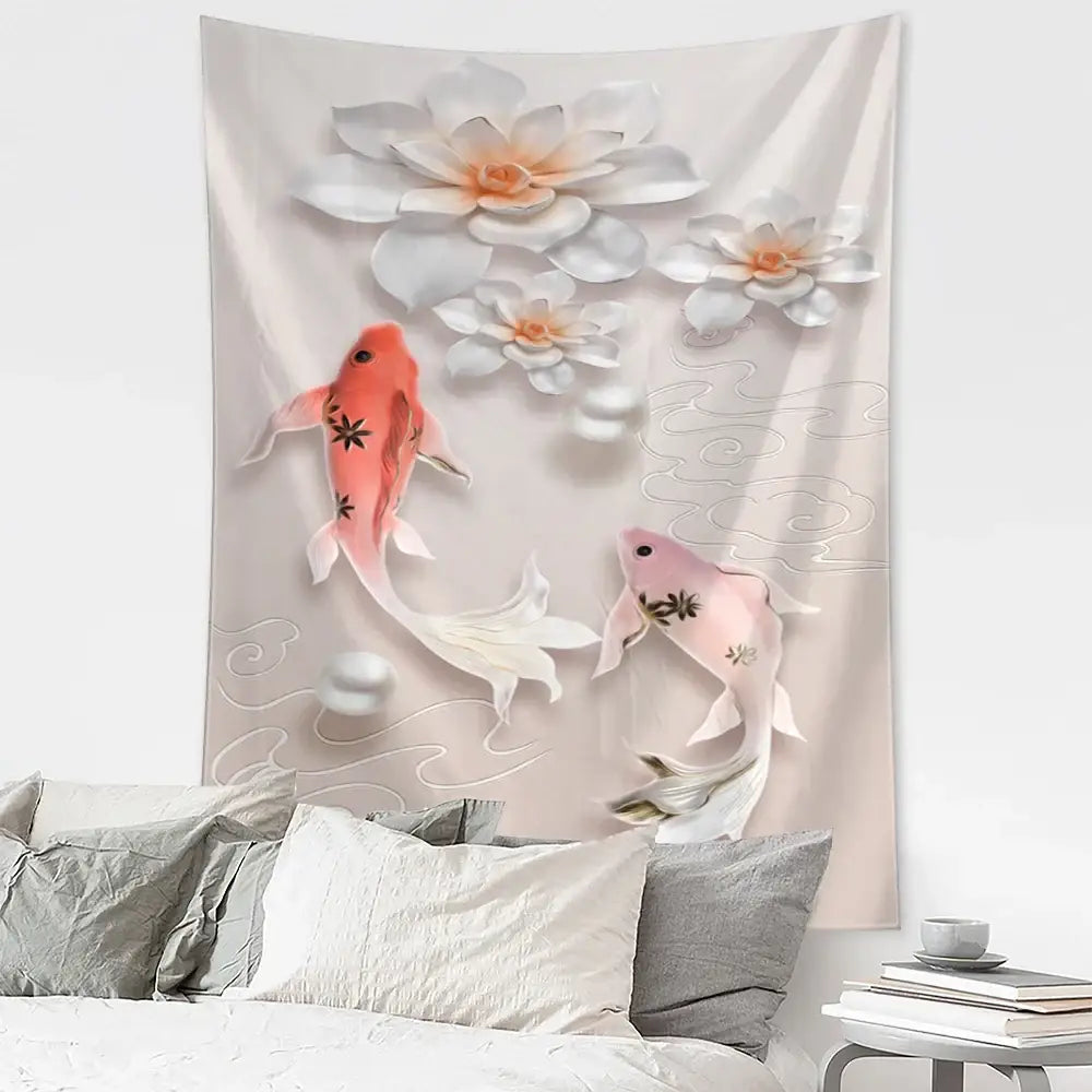Blue Gold Crane Tapestry