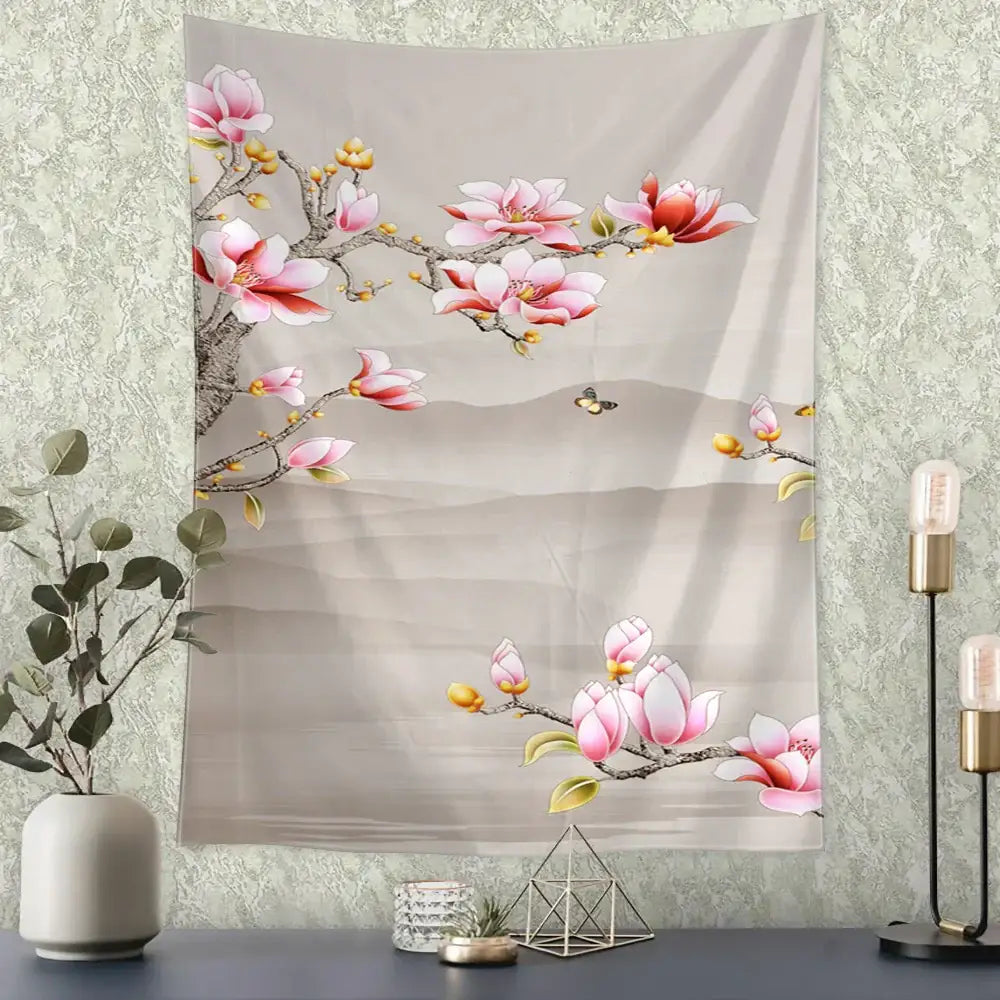 Blue Gold Crane Tapestry