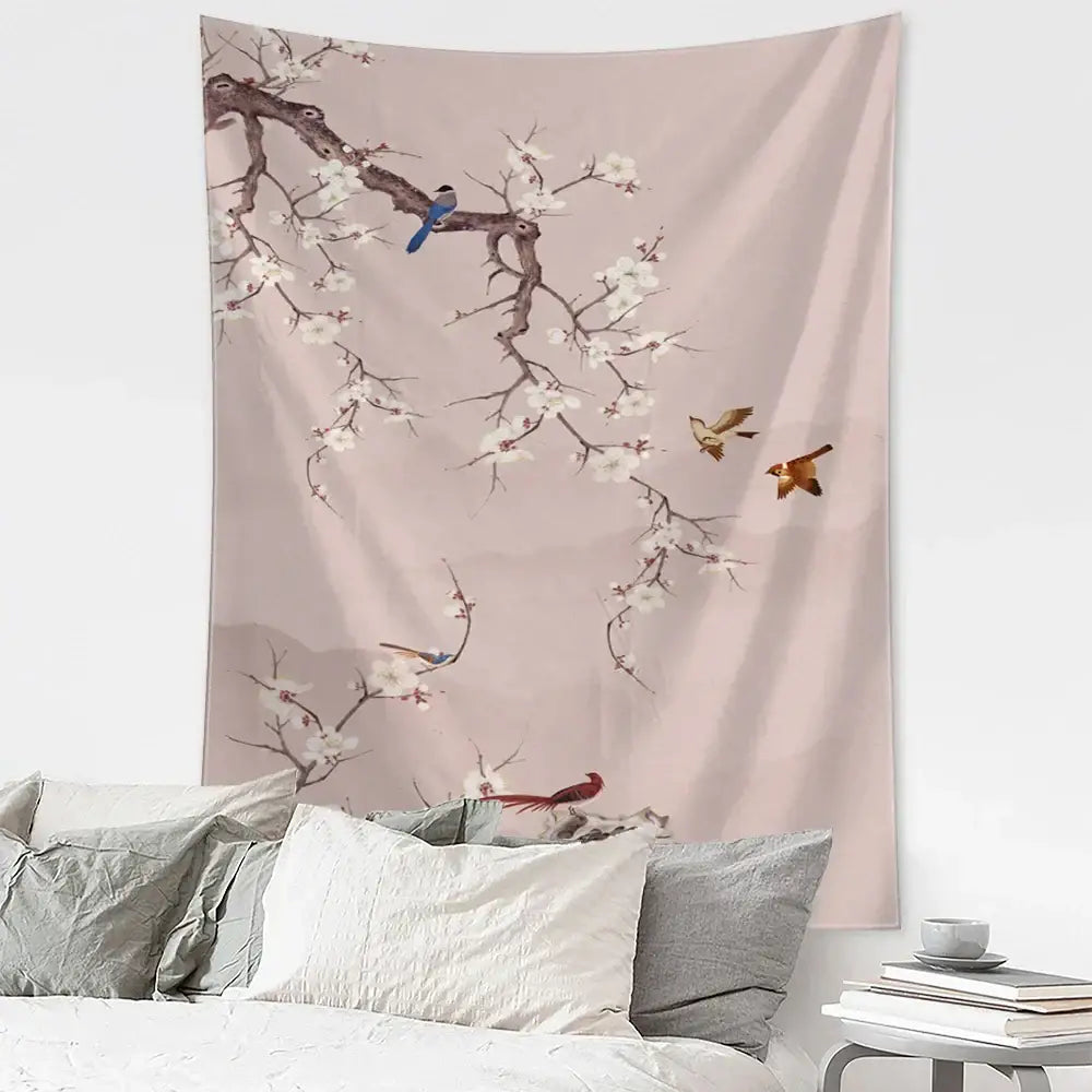 Blue Gold Crane Tapestry