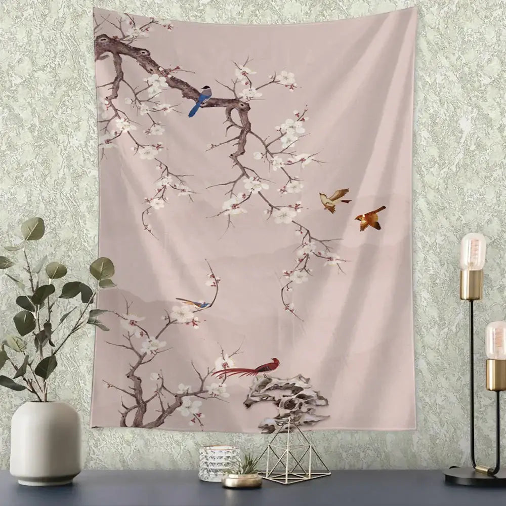 Blue Gold Crane Tapestry