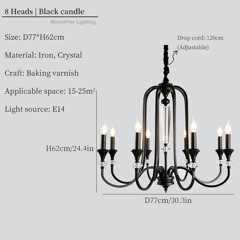 Black Iron Candle Chandelier 10-Head French Style