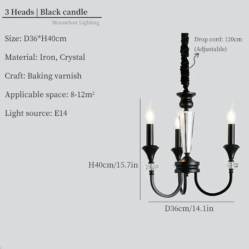 Black Iron Candle Chandelier 10-Head French Style