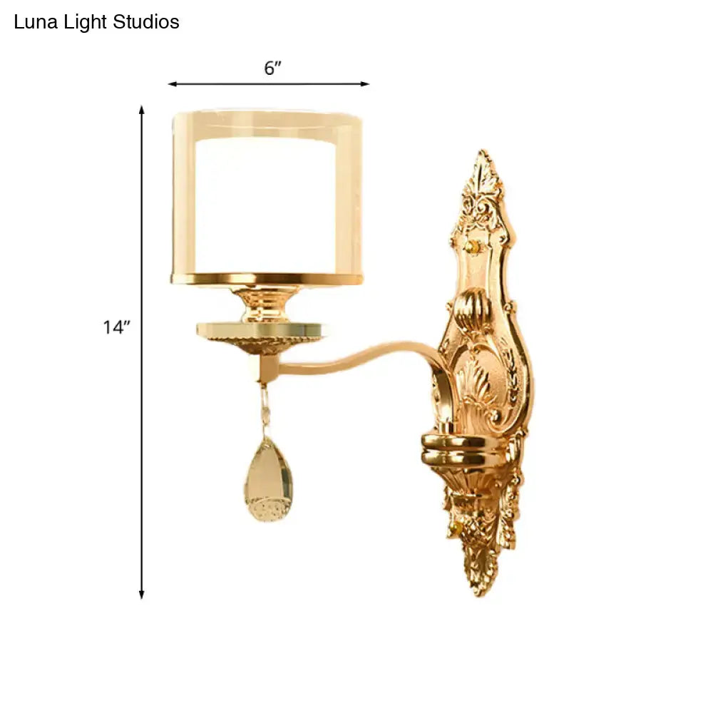 Gold Crystal Barrel Glass Wall Sconce