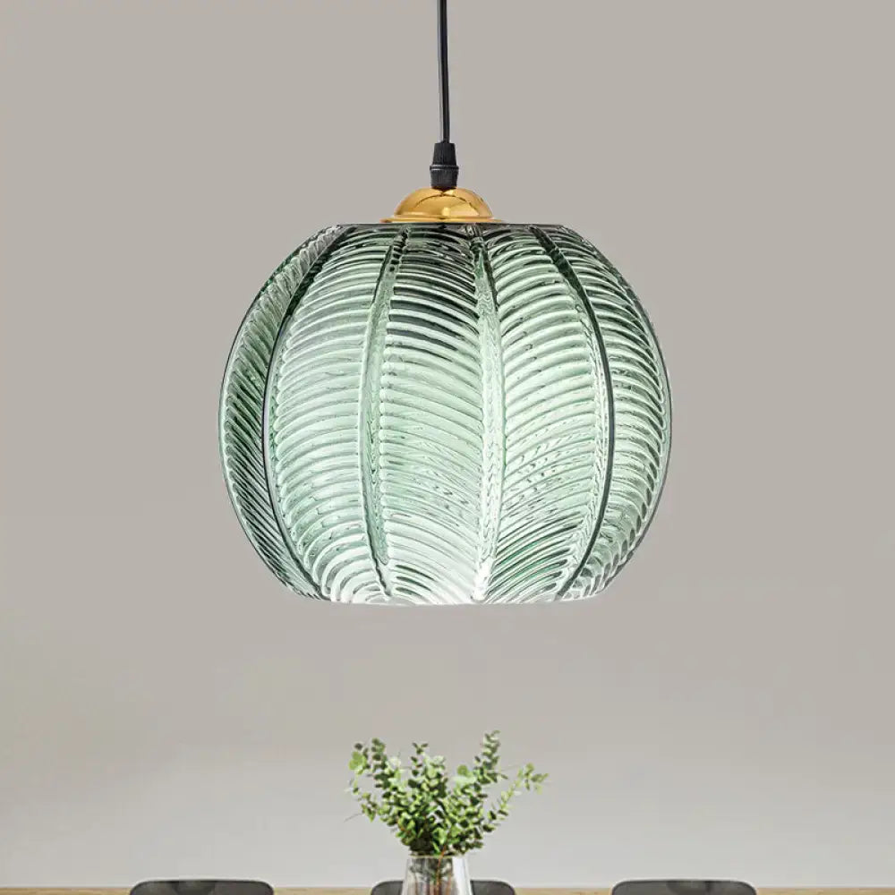 Green Ribbed Glass Pendant